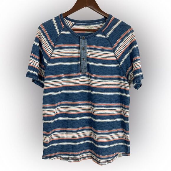 Lucky Brand Other - Lucky Brand Mens Henley Shirt M Blue Coral Stripe Short Sleeve Casual